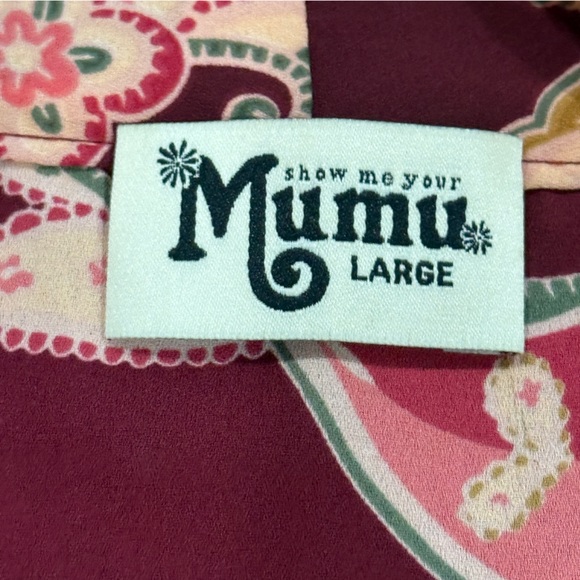 Show Me Your Mumu Womens Maroon Floral Bell Sleeve Sheer Blouse Button Large L - Picture 3 of 5